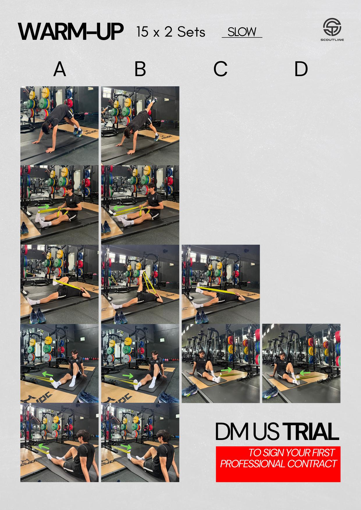 A page from the training menu showing a warm-up exercise sequence